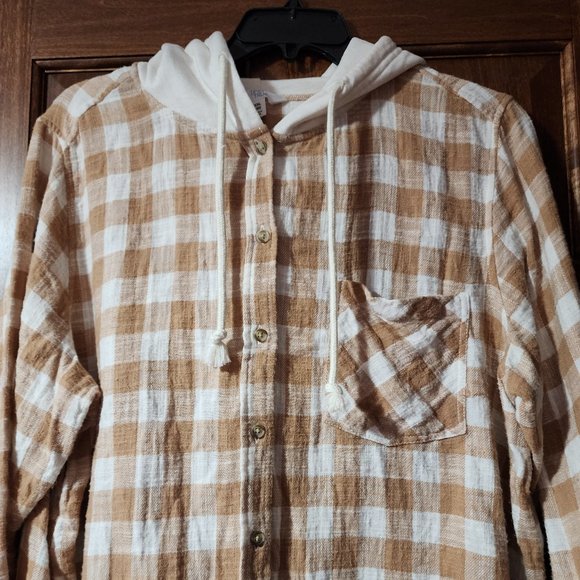 Time and Tru Women's Button Down Hooded Flannel Shirt - Picture 1 of 8